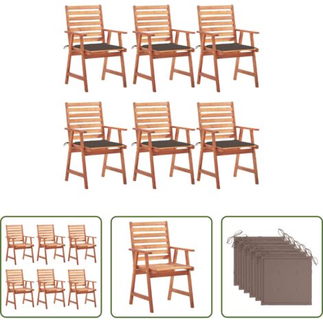 Sedie da giardino -  Sedie da Pranzo da Esterni con Cuscini 6 pz Massello di Acacia