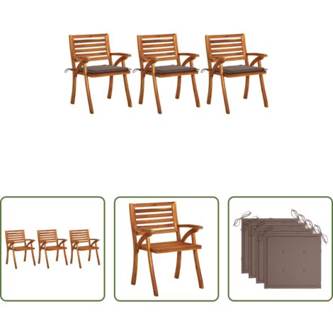 Sedie da giardino -  Sedie da Pranzo da Giardino con Cuscini 3 pz Massello di Acacia