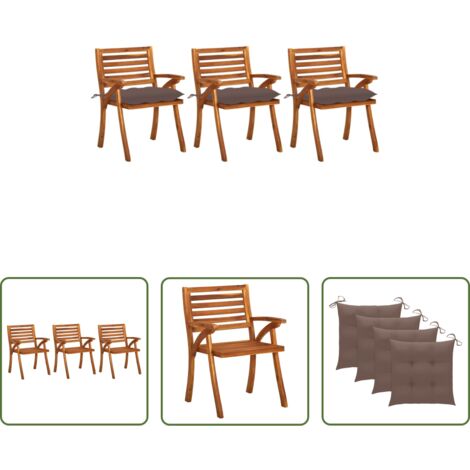 Sedie da giardino -  Sedie da Pranzo da Giardino con Cuscini 3 pz Massello di Acacia