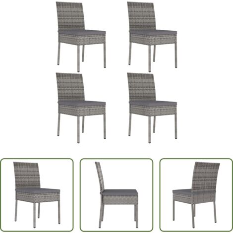 Sedie da giardino -  Sedie da Pranzo per Giardino 4 pz in Polyrattan Grigio