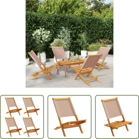 Sedie da giardino -  Sedie Giardino Pieghevoli 4pz Tortora Tessuto e Legno Massello