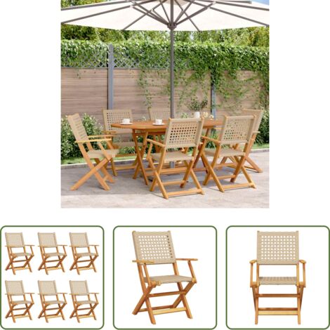 Sedie da giardino -  Sedie Giardino Pieghevoli 6pz Beige Polyrattan e Legno Massello