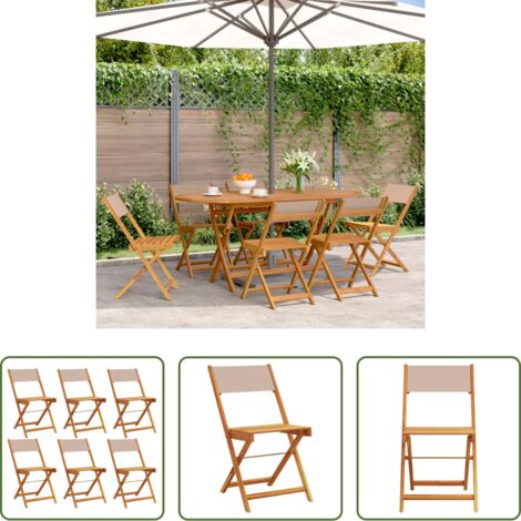 Sedie da giardino -  Sedie Giardino Pieghevoli 6pz Tortora Tessuto e Legno Massello