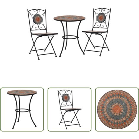 Sedie da giardino -  Set Bistrò 3 pz con Mosaico in Ceramica Arancione/Grigio