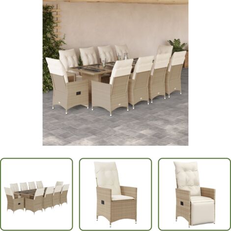 Sedie da giardino -  Set Bistrò da Giardino 11 pz con Cuscini in Polyrattan Beige