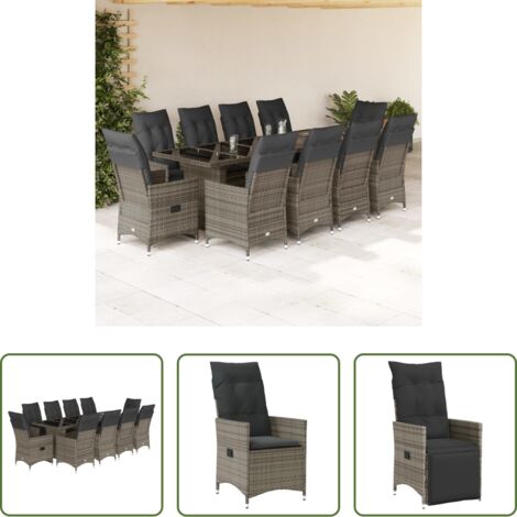 Sedie da giardino -  Set Bistrò da Giardino 11 pz con Cuscini in Polyrattan Grigio