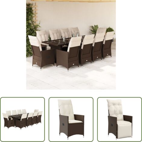 Sedie da giardino -  Set Bistrò da Giardino 11 pz con Cuscini in Polyrattan Marrone