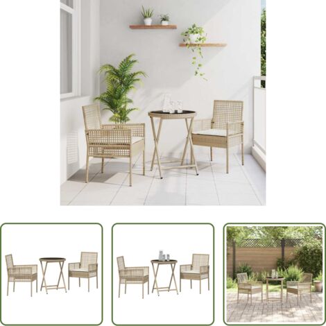 Sedie da giardino -  Set Bistro da Giardino 3 pcs Beige polyrattan
