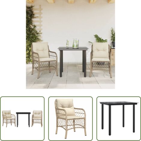 Sedie da giardino -  Set da Bistrò 3 pz con Cuscini Beige in Polyrattan