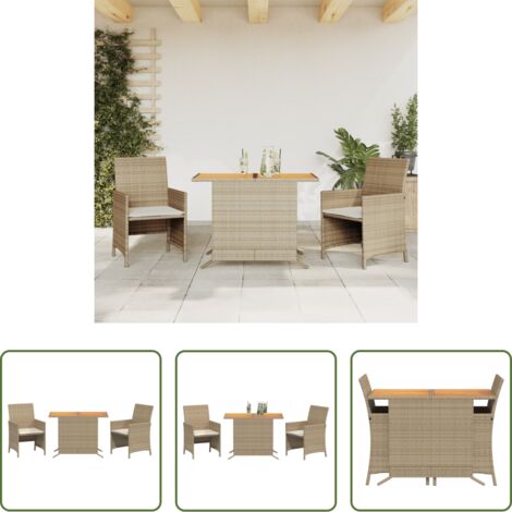 Sedie da giardino -  Set da Bistrò 3 pz con Cuscini Beige in Polyrattan