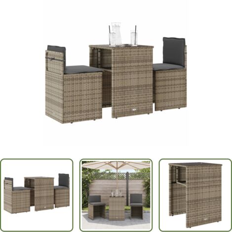 Sedie da giardino -  Set da Bistrò 3 pz con Cuscini Beige in Polyrattan
