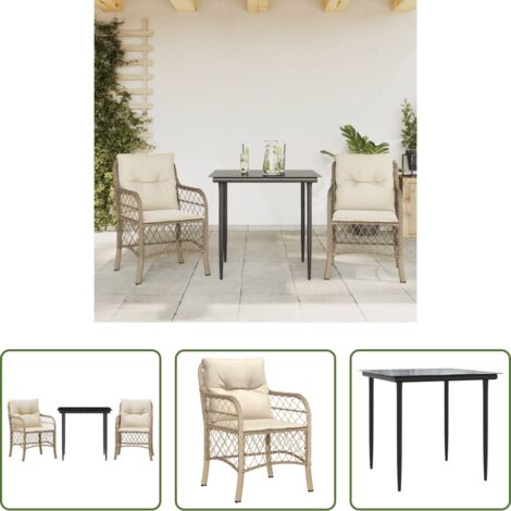 Sedie da giardino -  Set da Bistrò 3 pz con Cuscini Beige in Polyrattan