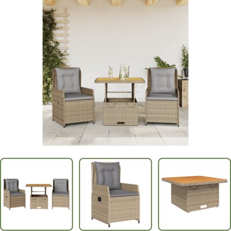 Sedie da giardino -  Set da Bistrò 3 pz con Cuscini Beige in Polyrattan