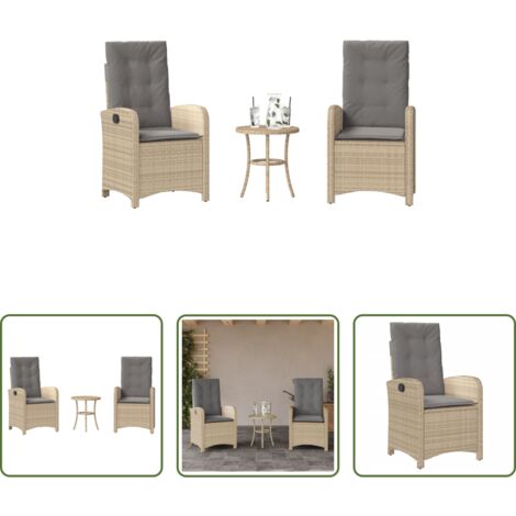 Sedie da giardino -  Set da Bistrò 3 pz con Cuscini Beige Misto in Polyrattan