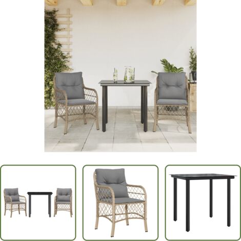 Sedie da giardino -  Set da Bistrò 3 pz con Cuscini Beige Misto in Polyrattan