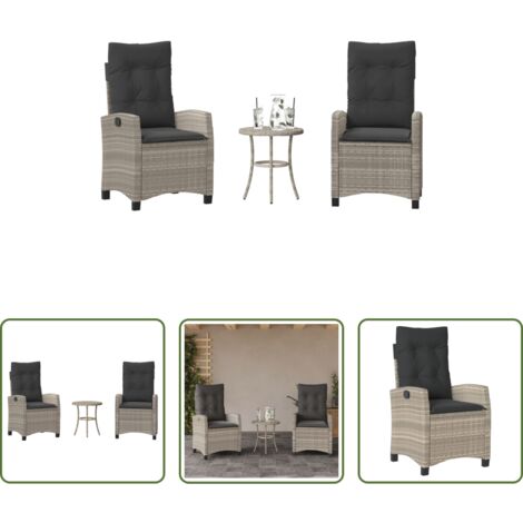 Sedie da giardino -  Set da Bistrò 3 pz con Cuscini Grigio Chiaro in Polyrattan
