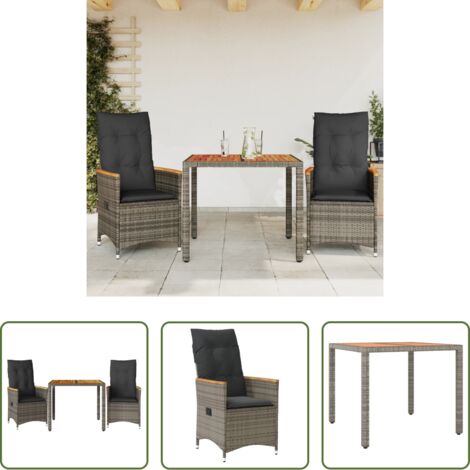 Sedie da giardino -  Set da Bistrò 3 pz con Cuscini Grigio in Polyrattan