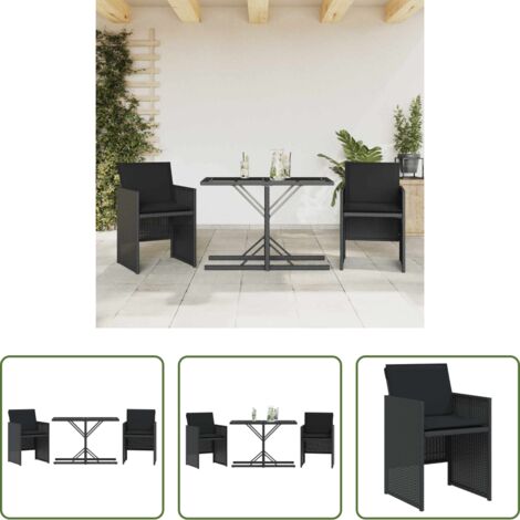 Sedie da giardino -  Set da Bistrò 3 pz con Cuscini Nero in Polyrattan