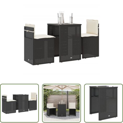 Sedie da giardino -  Set da Bistrò 3 pz con Cuscini Nero in Polyrattan