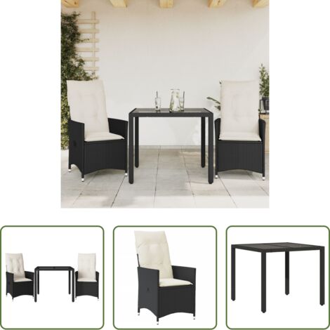Sedie da giardino -  Set da Bistrò 3 pz con Cuscini Nero in Polyrattan