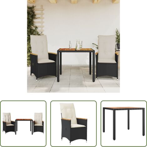Sedie da giardino -  Set da Bistrò 3 pz con Cuscini Nero in Polyrattan