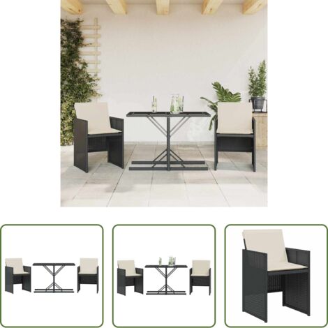 Sedie da giardino -  Set da Bistrò 3 pz con Cuscini Nero in Polyrattan