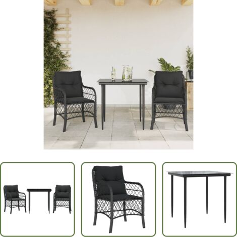 Sedie da giardino -  Set da Bistrò 3 pz con Cuscini Nero in Polyrattan