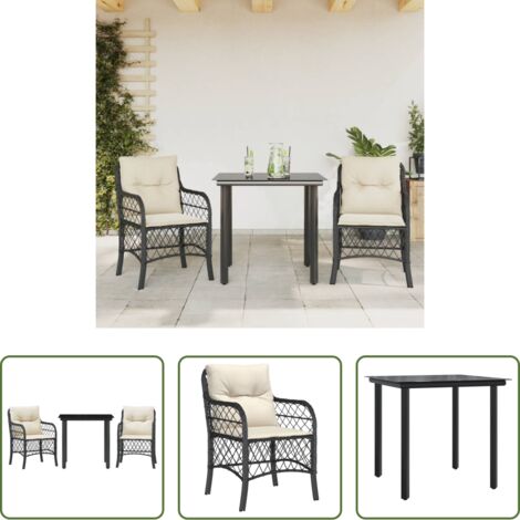 Sedie da giardino -  Set da Bistrò 3 pz con Cuscini Nero in Polyrattan