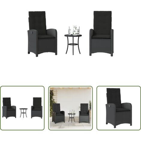 Sedie da giardino -  Set da Bistrò 3 pz con Cuscini Nero in Polyrattan