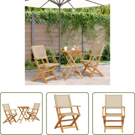 Sedie da giardino -  Set da Bistrot 3 pz Beige in Polyrattan e Legno Massello