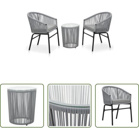 Sedie da giardino -  Set da Bistrot 3 pz con Cuscini in Polyrattan Grigio