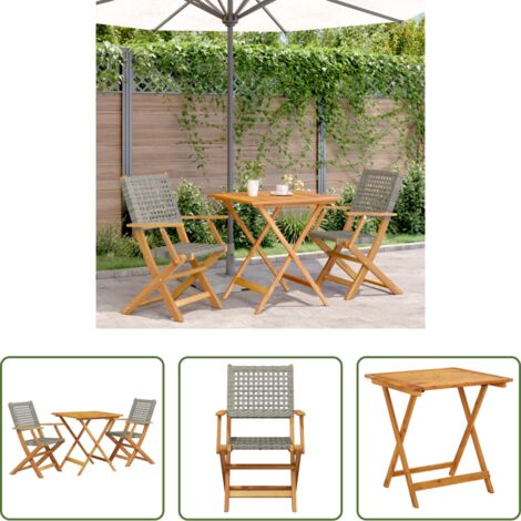 Sedie da giardino -  Set da Bistrot 3 pz Grigio in Polyrattan e Legno Massello