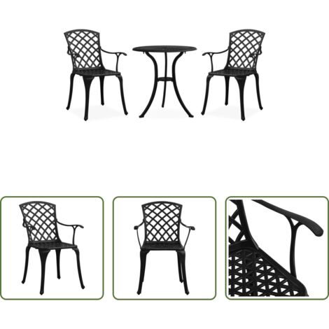 Sedie da giardino -  Set da Bistrot 3 pz in Alluminio Pressofuso Nero