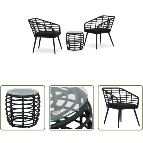 Sedie da giardino -  Set da Bistrot 3 pz in Polyrattan Nero