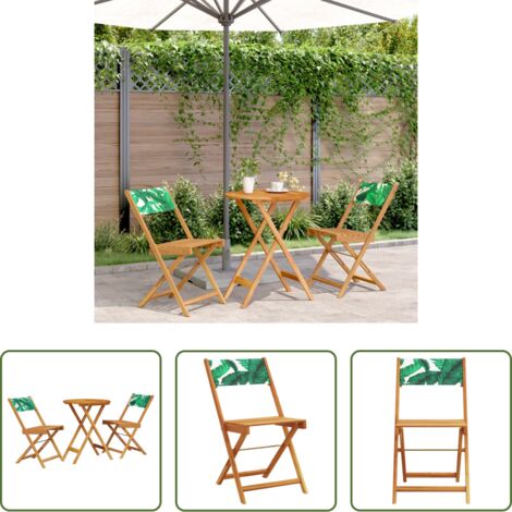 Sedie da giardino -  Set da Bistrot 3 pz Motivo Foglie in Tessuto e Legno Massello