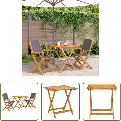 Sedie da giardino -  Set da Bistrot 3pz Antracite in Tessuto e Legno Massello