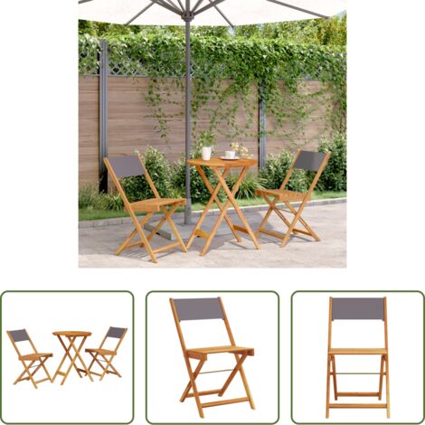 Sedie da giardino -  Set da Bistrot 3pz Antracite in Tessuto e Legno Massello