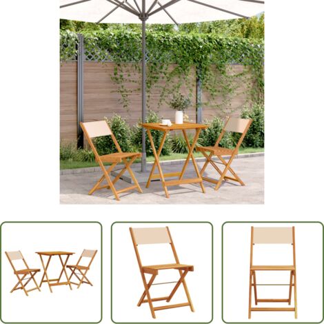 Sedie da giardino -  Set da Bistrot 3pz Beige in Tessuto e Legno Massello