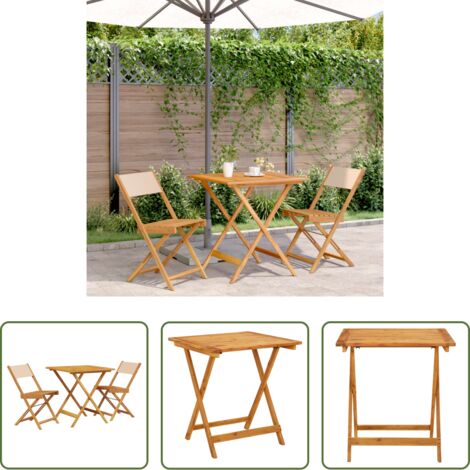 Sedie da giardino -  Set da Bistrot 3pz Beige in Tessuto e Legno Massello