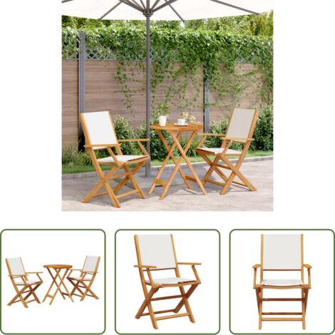 Sedie da giardino - Set da Bistrot 3pz Bianco Crema in Tessuto e Legno Massello