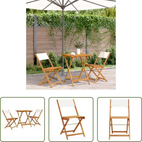 Sedie da giardino -  Set da Bistrot 3pz Bianco Crema in Tessuto e Legno Massello