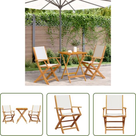 Sedie da giardino -  Set da Bistrot 3pz Bianco Crema in Tessuto e Legno Massello
