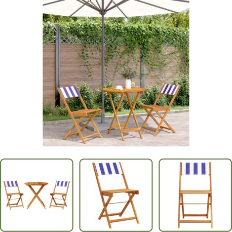 Sedie da giardino -  Set da Bistrot 3pz Blu e Bianco in Tessuto e Legno Massello