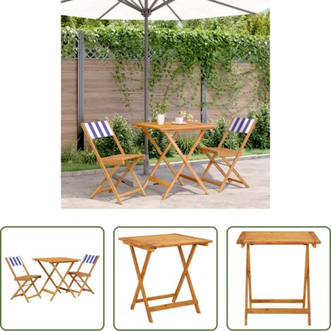 Sedie da giardino -  Set da Bistrot 3pz Blu e Bianco in Tessuto e Legno Massello
