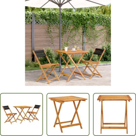 Sedie da giardino -  Set da Bistrot 3pz Nero in Polipropilene e Legno Massello
