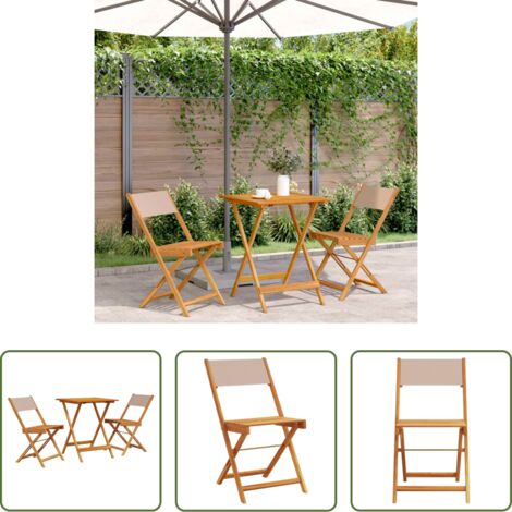 Sedie da giardino -  Set da Bistrot 3pz Tortora in Tessuto e Legno Massello