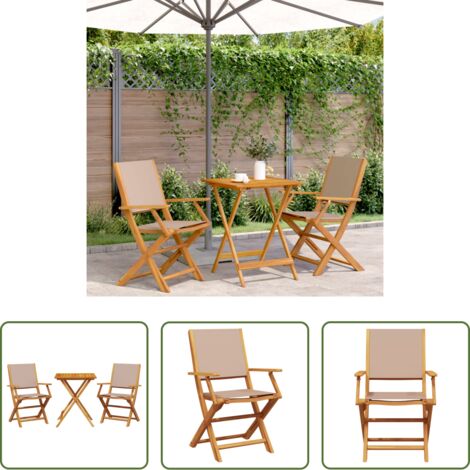 Sedie da giardino -  Set da Bistrot 3pz Tortora in Tessuto e Legno Massello