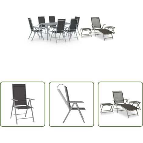 Sedie da giardino -  Set da Pranzo da Giardino 10 pz Nero e Argento
