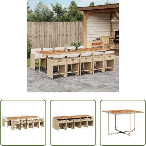 Sedie da giardino -  Set da Pranzo da Giardino 11 pz con Cuscini Beige in Polyrattan