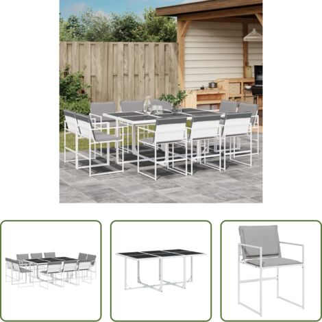 Sedie da giardino -  Set da Pranzo da Giardino 11 pz con Cuscini Bianco in Textilene